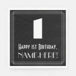 [ Thumbnail: 1st Birthday: Art Deco Inspired Look "1" + Name Napkins ]