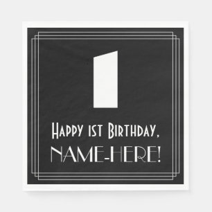 1st Birthday: Art Deco Inspired Look "1" + Name Napkins