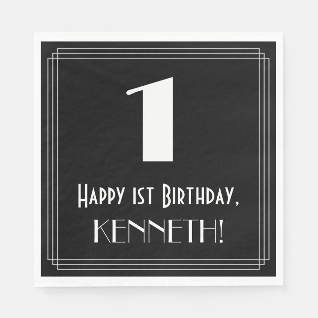 1st Birthday ~ Art Deco Inspired Look "1", Name Napkins (Front)