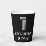 [ Thumbnail: 1st Birthday — Art Deco Inspired Look “1” + Name Paper Cups ]