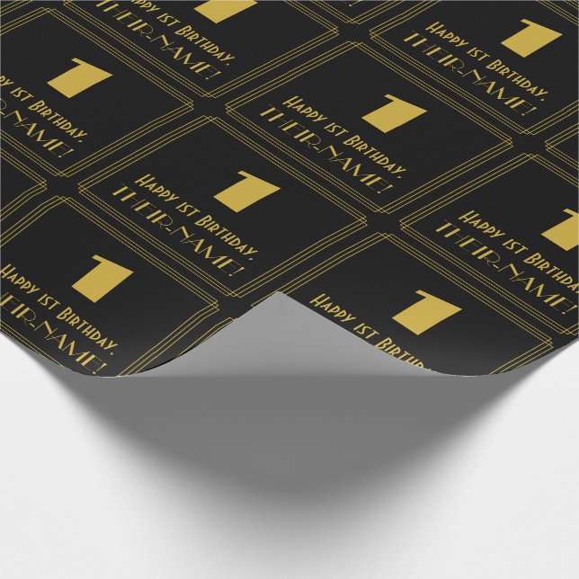 1st Birthday – Art Deco Inspired Look "1" & Name Wrapping Paper (Corner)