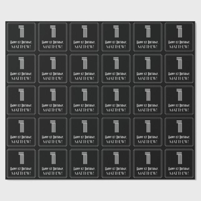 1st Birthday: Art Deco Inspired Look "1" w/ Name Wrapping Paper (Flat)