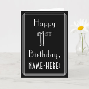 1st Birthday: Art Deco Style # 1 & Custom Name Card