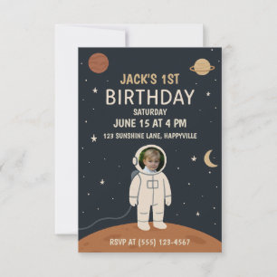 1st Birthday Astronaut Rocket Ship Birthday Photo Invitation