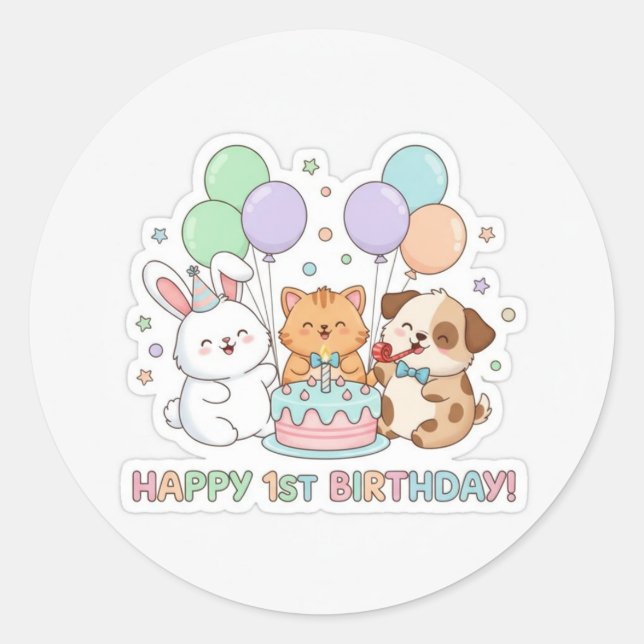 1st birthday baby animals sticker (Front)