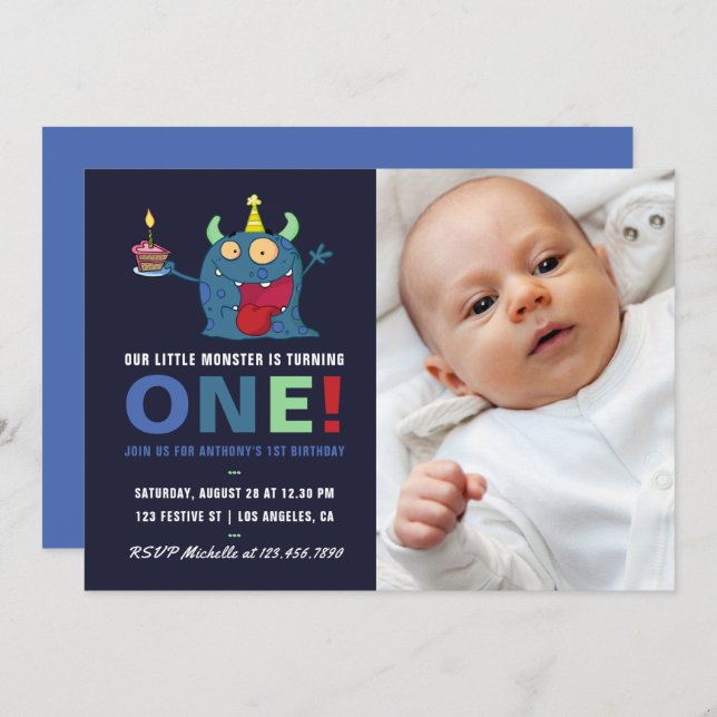 1st Birthday Baby Boy Little Monster Invitation (Front/Back)