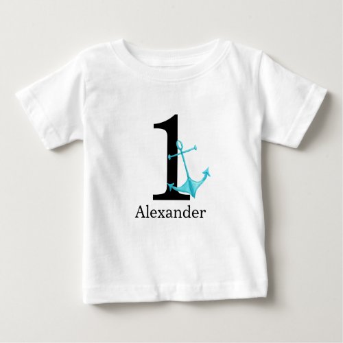 1st Birthday Baby Boy Nautical Anchor Custom Name Baby T_Shirt