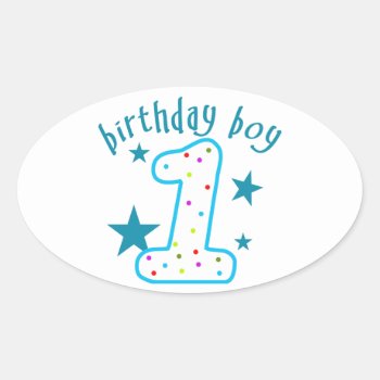 1st Birthday Baby Boy Stars Oval Sticker by OneStopGiftShop at Zazzle