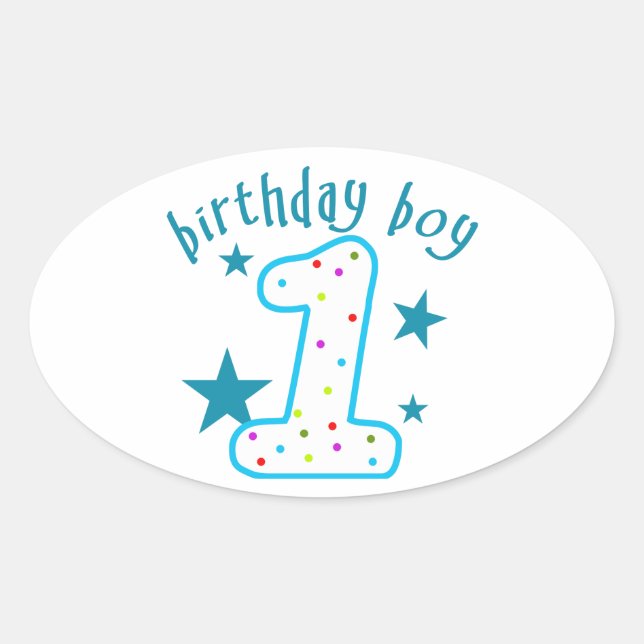 1st Birthday Baby Boy Stars Oval Sticker (Front)