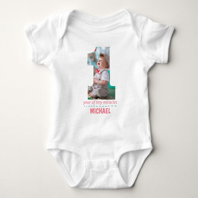 1ST BIRTHDAY BABY CLOTHES CUSTOM PHOTO BABY BODYSUIT (Front)