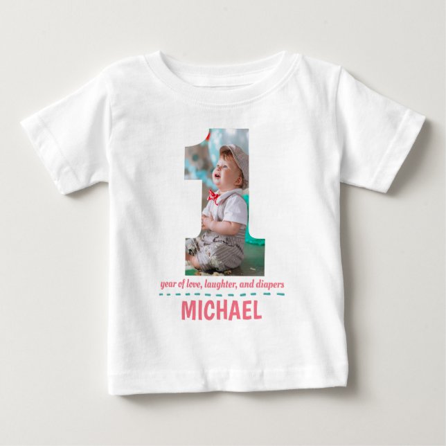 1ST BIRTHDAY BABY CLOTHES CUSTOM PHOTO BABY T-Shirt (Front)