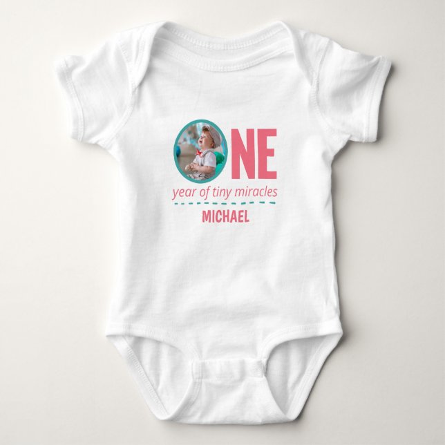 1ST BIRTHDAY BABY CLOTHES CUSTOM PHOTO & TEXT BABY BODYSUIT (Front)