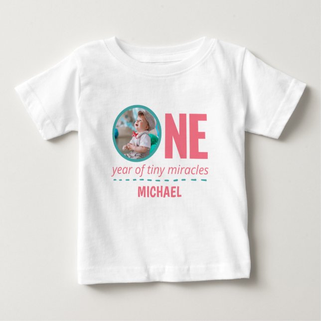 1ST BIRTHDAY BABY CLOTHES CUSTOM PHOTO & TEXT BABY T-Shirt (Front)