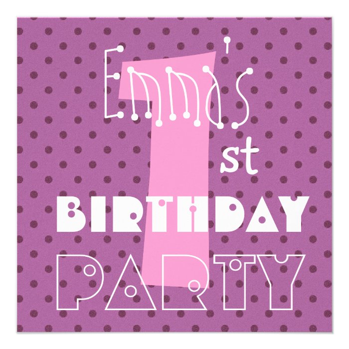 1st Birthday Baby Girl First Modern Big Number Invitations