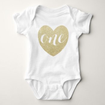 1st Birthday Baby Girl Glitter Heart-printed Baby Bodysuit by Precious_Presents at Zazzle