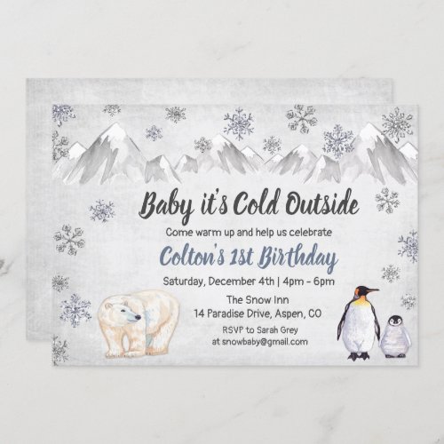 1st Birthday Baby Its Cold Outside Invitation