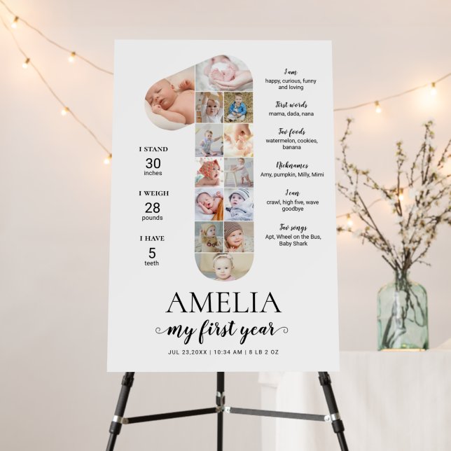 1st Birthday Baby Milestone Number 1 Photo Collage Foam Board (In Situ (Stand))