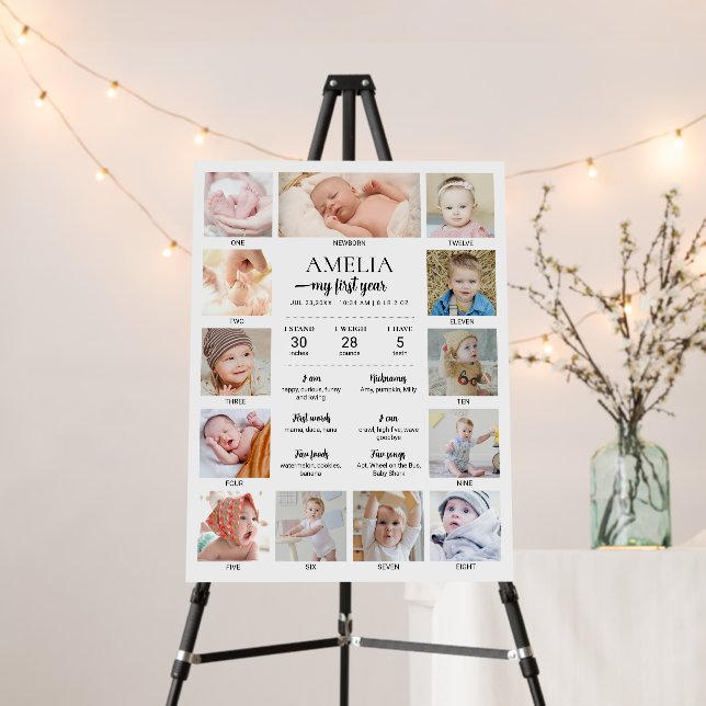 1st Birthday Baby Milestone Photo Collage Sign (In Situ (Stand))