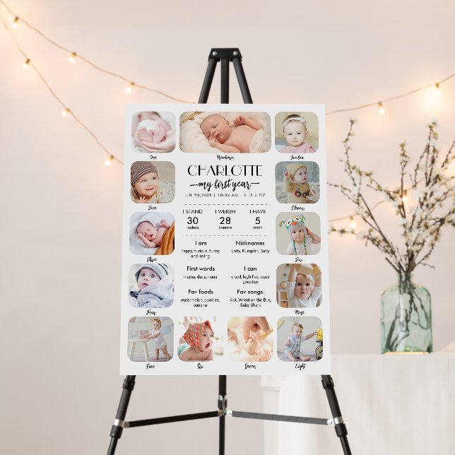 1st Birthday Baby Milestone Picture Collage Party Foam Board (In Situ (Stand))