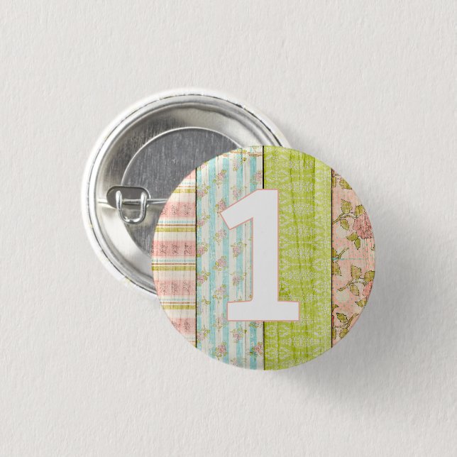 1st Birthday Baby Shabby Chic Roses Cottage Wood Button (Front & Back)