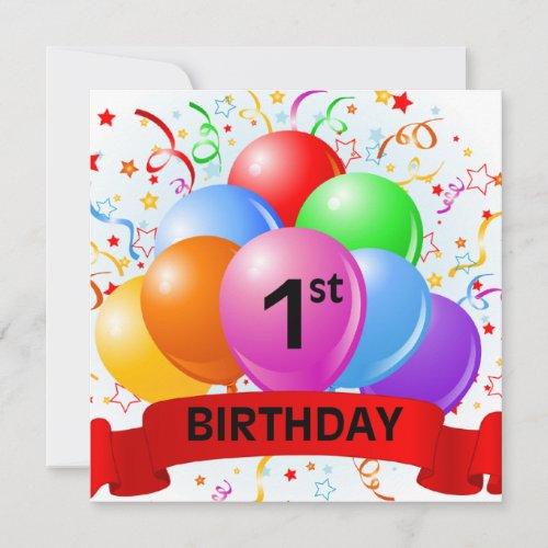 1st Birthday Balloons Banner Card