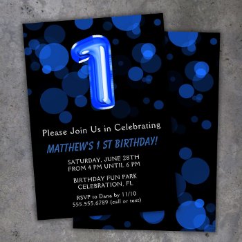 1st Birthday Balloons Kids Blue Boy Party Invitation by WittyPrintables at Zazzle
