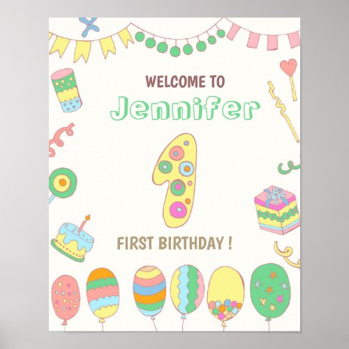 1st birthday Balloons number 1 Poster