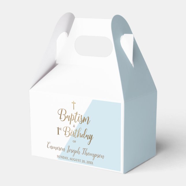 1st Birthday baptism Blue baby boy Favor Boxes (Front Side)
