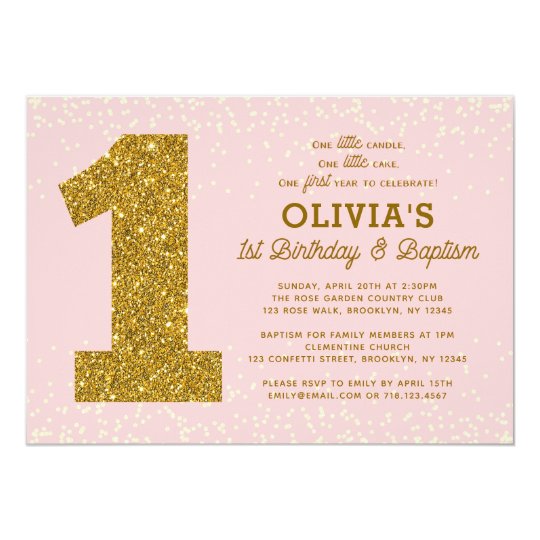 1st Birthday Baptism Invitation Pink Gold Girl Zazzle Com