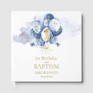 1st Birthday & Baptism Keepsake Guest Book for Boy