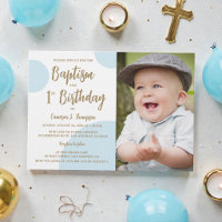 1st Birthday Baptism Photo Blue Gold Custom