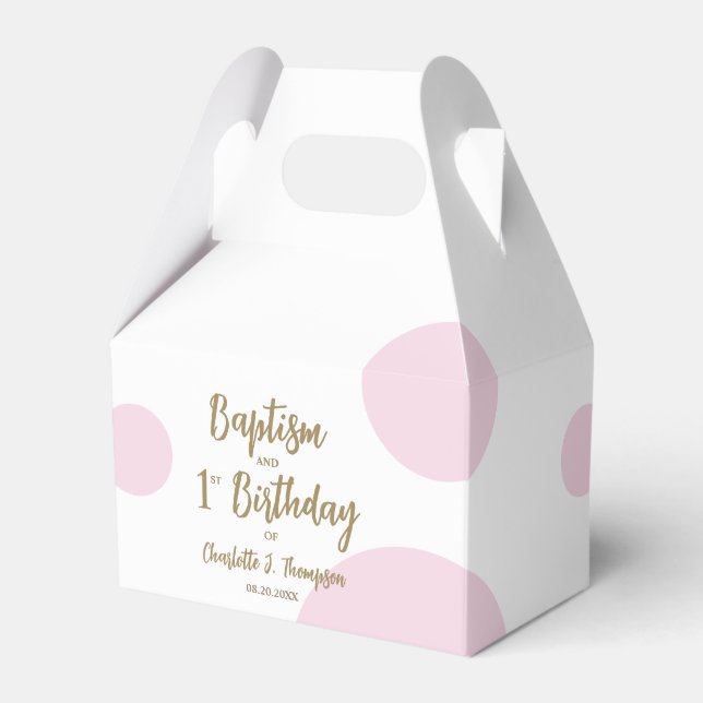 1st Birthday Baptism Pink baby Girl party Favor Boxes (Front Side)