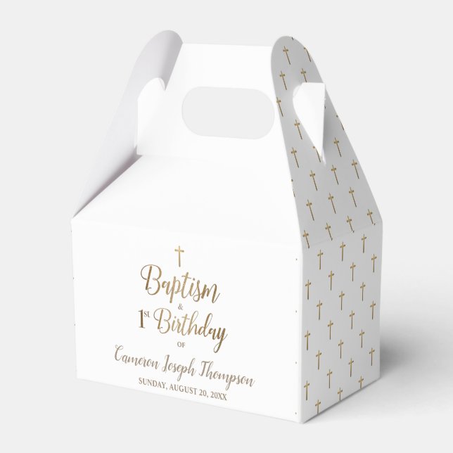 1st Birthday baptism white gold baby Favor Boxes (Front Side)