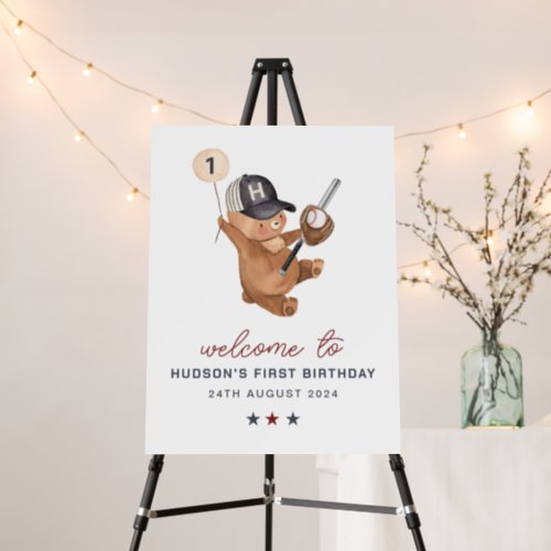 1st Birthday Baseball Bear Banner _ Welcome Sign