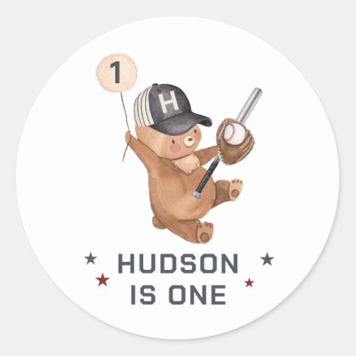 1st Birthday Baseball Bear Classic Round Sticker