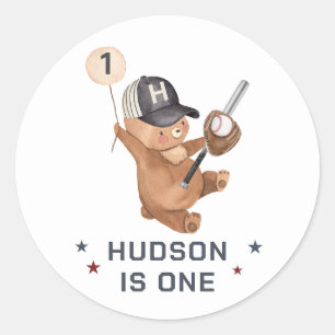 1st Birthday Baseball Bear Classic Round Sticker