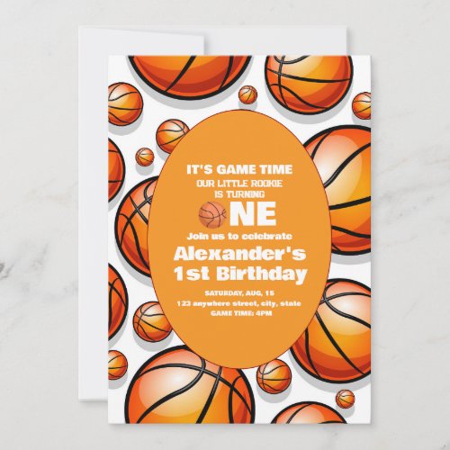 1st Birthday Basketball  Invitation