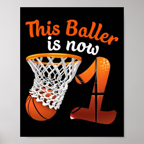 1st Birthday Basketball Tee Funny 1 Year Old Kids  Poster