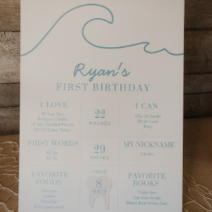 1st Birthday Beach Club The Big One Milestone Fact Foam Board