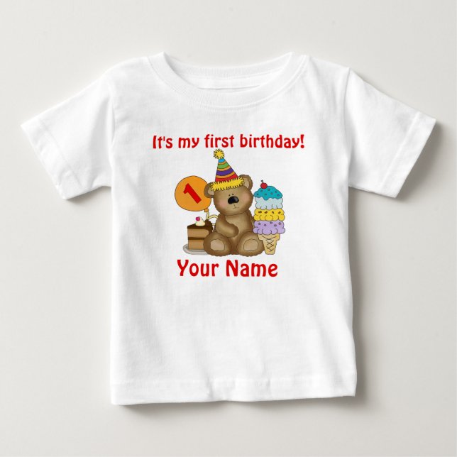 1st Birthday Bear Baby T-Shirt (Front)