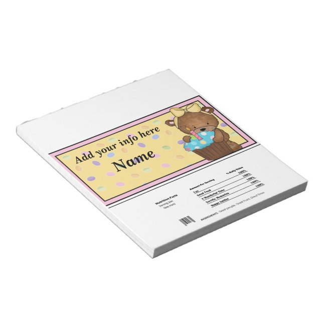 1st Birthday Bear Candy Bar Wrapper Party Favors Notepad (Angled)