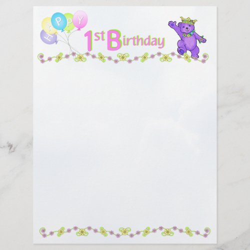 1st Birthday Bear Custom Scrapbook Paper 1