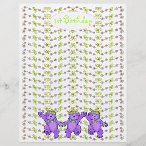 1st Birthday Bear Custom Scrapbook Paper 2