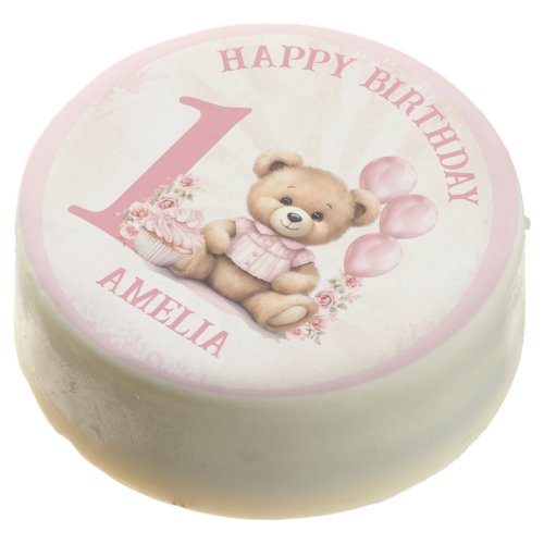 1st Birthday Bear Pink Chocolate Covered Oreo