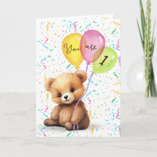 1st Birthday Bear With Balloons Card
