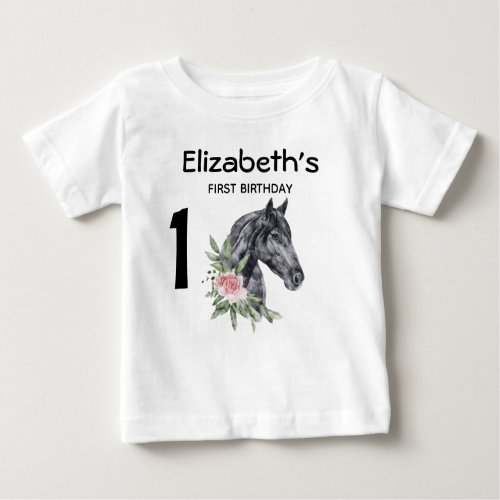 1st Birthday Beautiful Horse Head Portrait  Baby T_Shirt