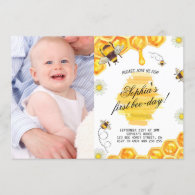 1st Birthday Bee Honey Girl First Photo Invitation