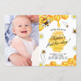 1st Birthday Bee Honey Girl First Photo Invitation