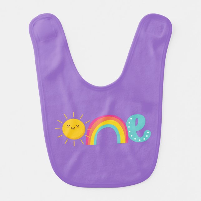 1st Birthday Bib, One Sun & Rainbow Purple  Baby Bib (Front)