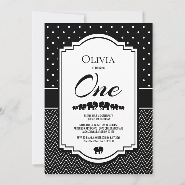 1st Birthday Black White Party Invitation (Front)